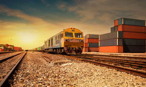 集装箱与铁路物流运输摄影高清图片